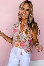 Load image into Gallery viewer, Pink Floral Print Tassel Tie Short Sleeve Blouse | Tops/Blouses &amp; Shirts
