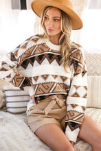 Load image into Gallery viewer, Multicolor Geometric Print Crew Neck Drop Shoulder Sweater | Tops/Sweaters &amp; Cardigans
