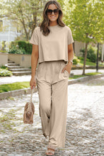 Load image into Gallery viewer, White Raw Hem Loose Tee and Wide Leg Pants Set
