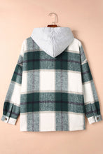 Load image into Gallery viewer, Green Hooded Plaid Button Front Shacket
