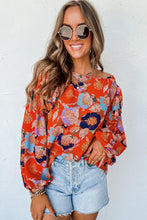 Load image into Gallery viewer, Puff Sleeve Blouse | Fiery Red Floral Print Ruffle
