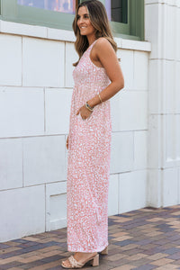 Pink Leopard Print Pocketed Sleeveless Maxi Dress | Dresses/Maxi Dresses