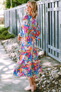 Maxi Dress | Multicolor Abstract Print High Waist V Neck