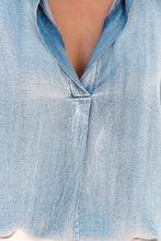 Load image into Gallery viewer, Sky Blue Split V Neck Oversized Denim Blouse | Tops/Blouses &amp; Shirts
