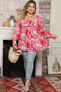 Babydoll Blouse | Fiery Red Plus Size Floral Sweetheart Neck