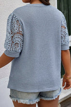 Load image into Gallery viewer, Lace Sleeve T Shirt | Blue Plus Size Textured Knit Top
