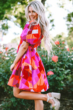 Load image into Gallery viewer, Red Abstract Print Square Neck Puff Sleeve Dress | Dresses/Mini Dresses
