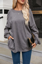 Load image into Gallery viewer, Gray Exposed Seam Twist Open Back Oversized Sweatshirt
