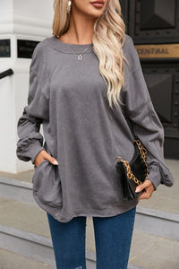 Gray Exposed Seam Twist Open Back Oversized Sweatshirt