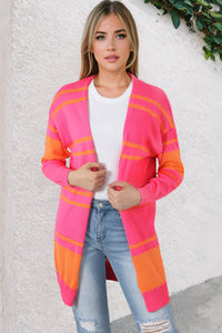 Multicolor Striped Long Sleeve Ribbed Trim Button Cardigan | Tops/Sweaters & Cardigans