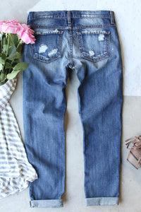 Distressed Football Straight Blue Jeans