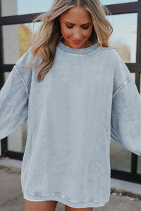 Grey Oversized Sweatshirt | Ribbed Corded Oversized Top