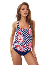 Load image into Gallery viewer, Blue Floral Printed Lined Tankini Swimsuit | Swimwear/Tankinis
