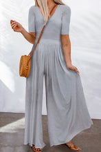 Load image into Gallery viewer, Gray Short Sleeve Bodice Flowy Wide Leg Jumpsuit | Bottoms/Jumpsuits &amp; Rompers
