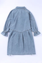 Load image into Gallery viewer, Sky Blue Buttoned Long Sleeve Denim Mini Dress | Dresses/Mini Dresses
