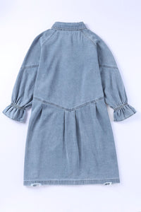 Sky Blue Buttoned Long Sleeve Denim Mini Dress | Dresses/Mini Dresses