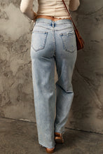 Load image into Gallery viewer, Straight Leg Jeans | Sky Blue Distressed Frayed Hem Holed
