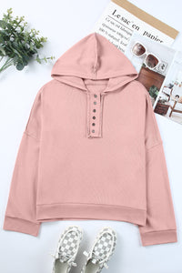 Pink Casual Button Solid Patchwork Trim Hoodie | Tops/Sweatshirts & Hoodies