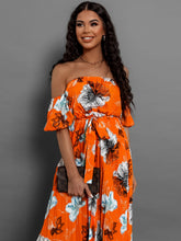 Load image into Gallery viewer, Off Shoulder Midi Dress | Pleated Floral Short Sleeve Dress
