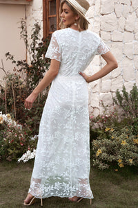 Maxi Dress | White Embroidered Short Sleeve Dress