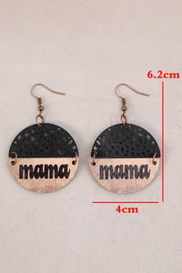 Leather Wooden Earrings | Black Vintage MAMA Pendant Earrings