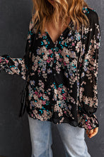 Load image into Gallery viewer, Black Wildflower Print Chiffon Blouse | Tops/Blouses &amp; Shirts
