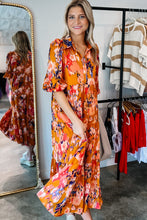 Load image into Gallery viewer, Orange Abstract Print Pleated Half Sleeve Buttoned Maxi Dress | Dresses/Maxi Dresses
