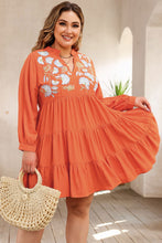 Load image into Gallery viewer, Tiered Ruffle Dress | Orange Plus Size Embroidered Dress
