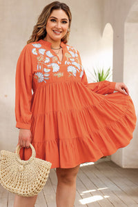 Tiered Ruffle Dress | Orange Plus Size Embroidered Dress