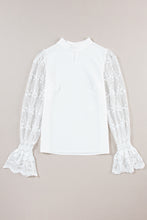 Load image into Gallery viewer, White Lace Sleeve Top | Contrast Lace Mock Neck Blouse
