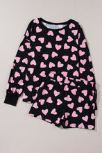 Load image into Gallery viewer, Black Valentine Heart Shape Print Long Sleeve Top Shorts Lounge Set | Loungewear &amp; Sleepwear/Loungewear
