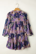 Load image into Gallery viewer, Puff Sleeve Mini Dress | Purple Vintage Daisy Floral Short Dress
