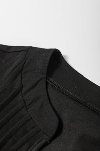 Black Notched Neck Pleated Puff Sleeve Shift T-shirt Dress | Dresses/T Shirt Dresses