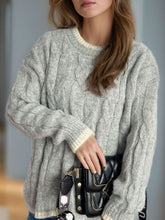 Load image into Gallery viewer, Cable Knit Round Neck Sweater
