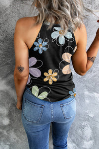 Black Sweet Floral Tank Top