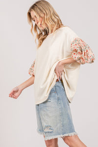 Bubble Sleeve Top | Round Neck Oversized Blouse