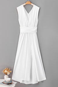 White Sleeveless Ruched High Split Cutout Back Maxi Dress | Dresses/Maxi Dresses