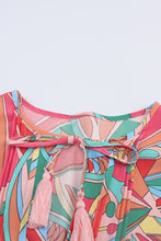 Load image into Gallery viewer, Multicolor Boho Abstract Pattern Split V Neck Flowy Blouse | Tops/Blouses &amp; Shirts
