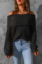 Load image into Gallery viewer, Black Ribbed Knit Foldover Off Shoulder Sweater
