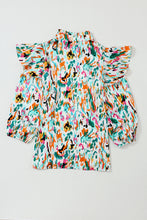 Load image into Gallery viewer, Multicolor Abstract Print 3/4 Puff Sleeve Ruffle Blouse | Tops/Blouses &amp; Shirts
