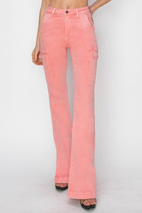 RISEN Pink Jeans | High Rise Side Slit Cargo Jeans