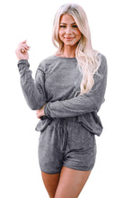 Load image into Gallery viewer, Shorts Lounge Set | Gray Long Sleeve Top and Drawstring
