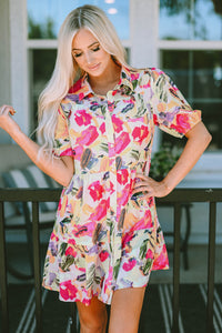 Shirt Dress | Multi-Color Floral Print Short Sleeve