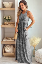 Load image into Gallery viewer, Gray Leopard Print Pocketed Sleeveless Maxi Dress
