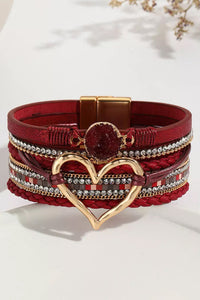 Heart Layered Bracelet | Fiery Red Rhinestone Bracelet