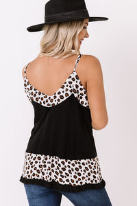 Black Leopard Patchwork Spaghetti Straps Tank Top | Tops/Tank Tops