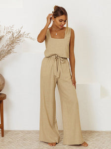 Top & Pants Set | Square Neck Sleeveless Pants Set