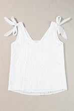 Load image into Gallery viewer, V Neck Tank Top | White Embroidery Patterned Knotted Straps
