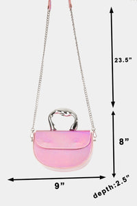 Pink Glossy Semi Circle Top Handle Bag