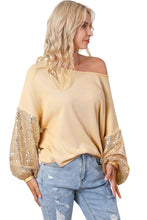 Load image into Gallery viewer, Waffle Knit Top | Apricot Sequin Patchwork Sleeve Open Back
